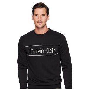 Calvin Klein Men’s Soft-Touch Fleece Sweatshirt Striped w Graphic Black Large L
